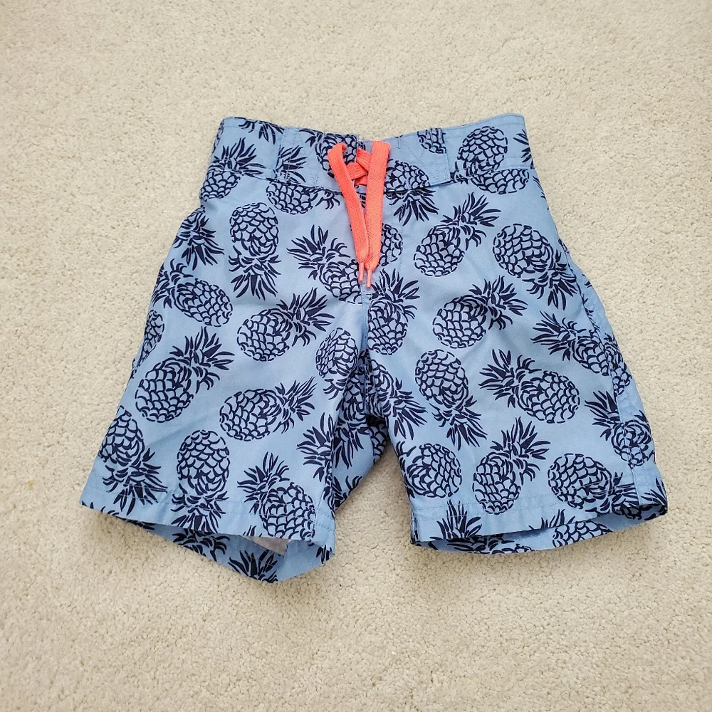 Janie and Jack Toddler Boys Blue Pineapple Swim Trunks Bathing Suit sz2T